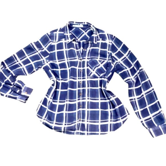Maurices Flannel Button-Up Top Cotton Blend Blue & White Plaid XL #228A - Picture 1 of 9